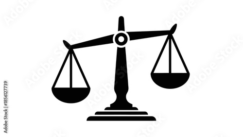 Classic Scales of Justice Icon Representing Law and Balance in Solid Black Color on Isolated White Background