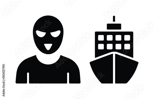 Vector image of masked criminal near cargo ship