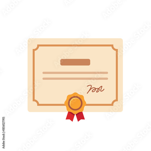 Certificate diploma with wax seal ribbon, icon, isolated flat style vector illustration