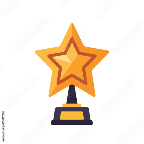 Golden star award trophy on pedestal base, icon, isolated flat style vector illustration