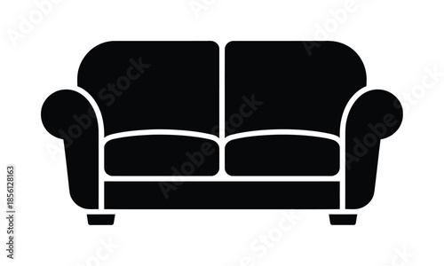 Black vector illustration of a comfortable couch with cushions