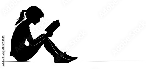 Vector silhouette illustration of a girl sitting reading