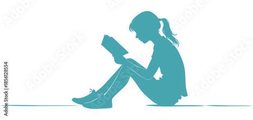 Vector silhouette illustration of a girl sitting reading a book