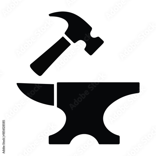 Blacksmith hammer and anvil vector icon