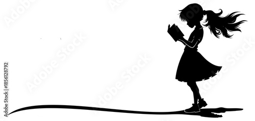Vector silhouette illustration of a girl reading while standing