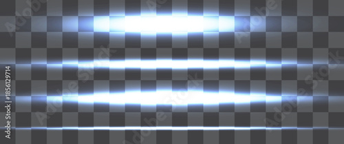 Glowing blue neon tube lamp set. Led light line beam collection. Bright luminous fluorescent bar stick lines. Shining cold color strip element pack to divide, separate, decorate. Vector illustration