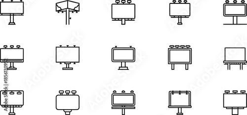 Billboard vector set outline empty advertising construction for commercial isolated on transparent background in minimal style promotional element marketing