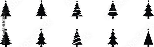Christmas Tree Icon Assortment Diverse Collection of Evergreen Trees Symbolizing Festive Holiday Spirit and Traditional Winter Celebrations Ideal for Seasonal Graphic Projects