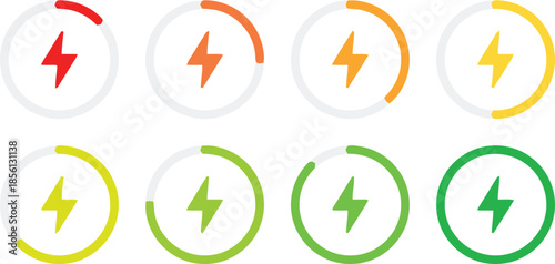 Round Battery Charge Level Indicator Collection Set Energy Status Loading Power Full Empty Vector Illustration Isolated on Transparent Background