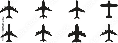 Set of aircraft silhouettes collection airplane airport aviation transport silhouette jet plane flying travel air graphic vector airline design journey icon isolated