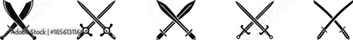 Set of Crossed Sword and Katana Designs for Martial Arts Cutlery and Graphic Elements in a Vector Illustration Symbolizing Combat