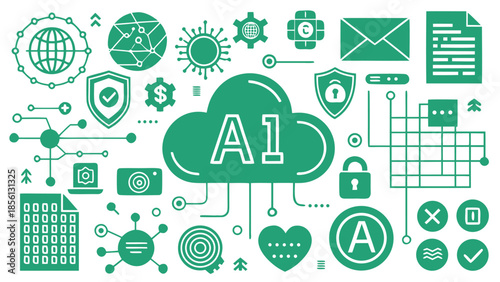 Green cloud with A1 text and various technology and security icons