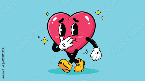 Cartoon heart character with surprised expression and yellow shoes.