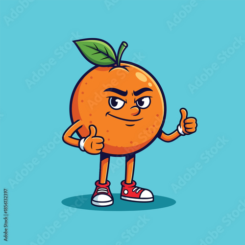 Confident Cartoon Orange Character Giving Thumbs Up.