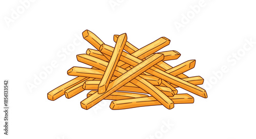 Large pile of golden crispy french fries provides a classic fast food snack or side dish option for various meals and restaurant menus.