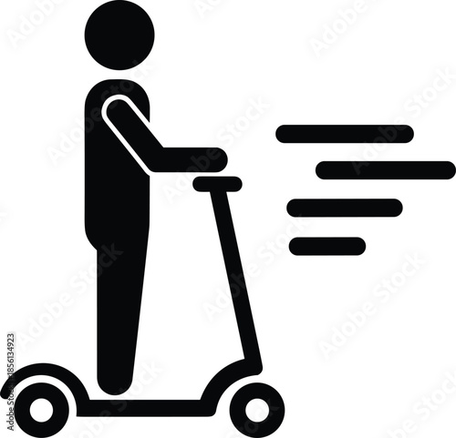 Man riding electric scooter icon silhouette isolated on white background eco transport mobility modern urban vector illustration design