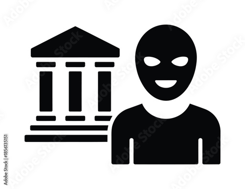 Crime suspect and bank robbery icon vector