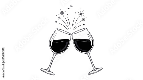 Celebrating with wine glasses and sparkling stars Vector, illustration