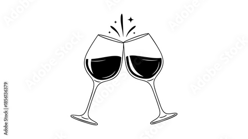 Celebratory wine glasses clinking together Vector, illustration