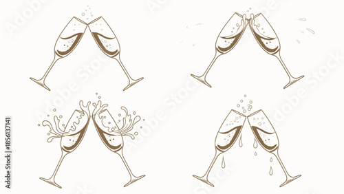 Celebration with champagne flutes in different states Vector, illustration