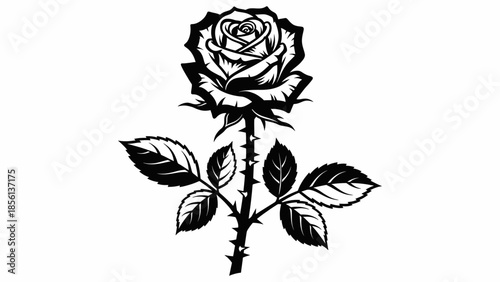 Black and white illustration of a rose with thorns Vector, illustration