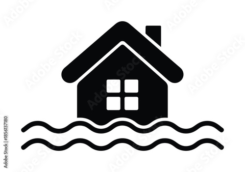 Flooded house disaster vector illustration
