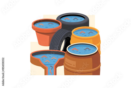 set of colorful pots isolated on white background