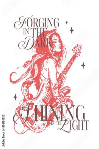 Grunge Woman with Snakes and Electric Guitar Illustration