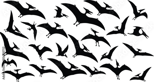 Flock of bats in flight silhouette