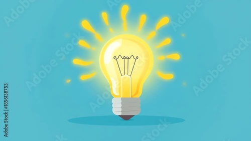 Glowing light bulb on blue background with increasing brightness animation for concept of ideas and innovation