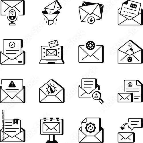 Set of Correspondence Line Style Icons 