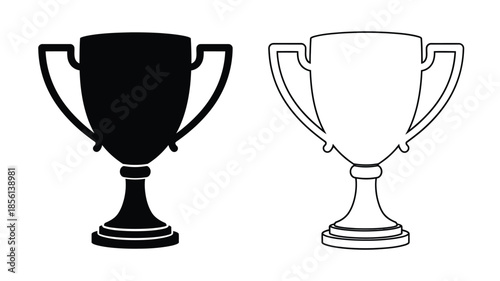 A visual comparison of a solid black and a white line art trophy