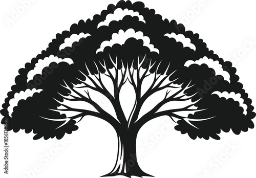 A stylized illustration of a tree with a sprawling canopy and intricate branch details