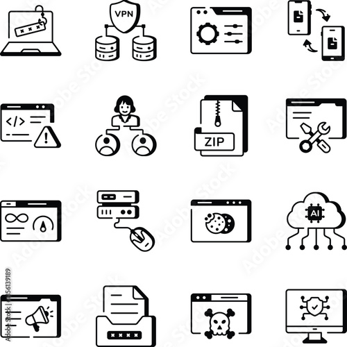 Set of Website and Domain Line Style Icons 