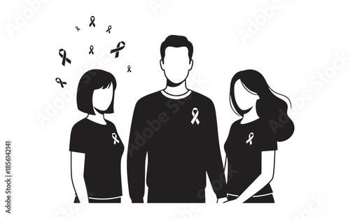 People showing awareness and support with ribbons