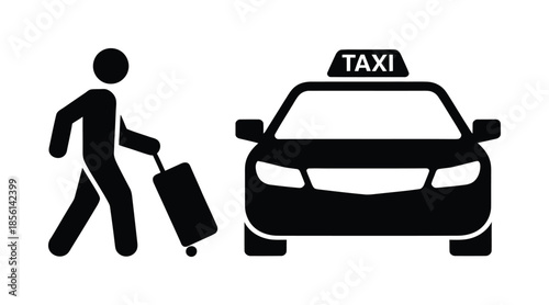 Traveller going to taxi car vector transportation icon
