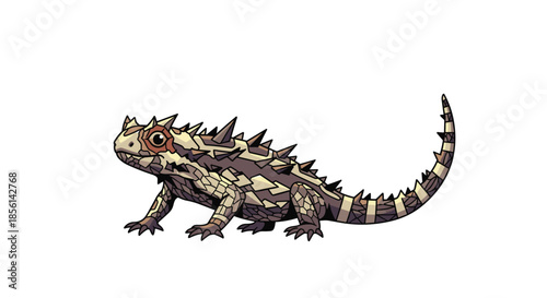 Detailed illustration of a desert thorny lizard with sharp scales and a long tail isolated on a clean white background image.