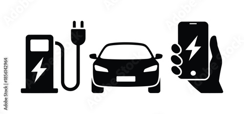 Electric Car Charging Station and Smartphone vector