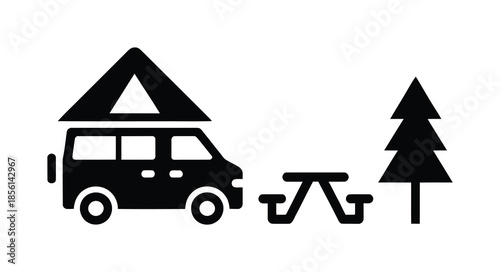 Camper Van Picnic and Tree Outdoor Travel vector