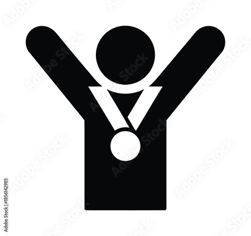 black winner with medal, arms raised clip art preview