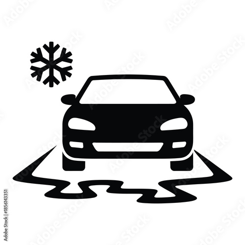 Winter driving vector icon slippery road