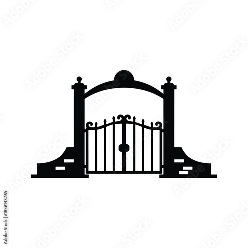 Park gate silhouette entrance access structure icon