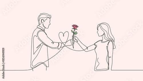 romantic couple, man giving rose to woman