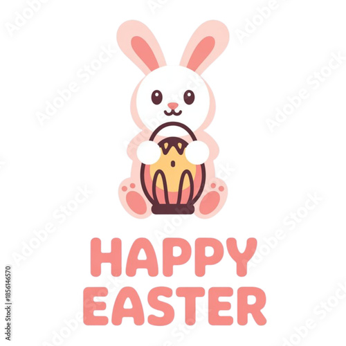 Happy easter bunny holding chocolate egg Vector