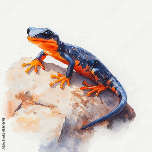 Salamander Climbing, watercolor vector, isolated on a white background.