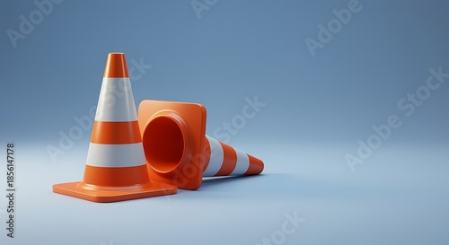 Orange Traffic Cones on Light Background
