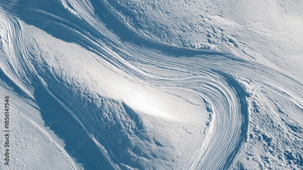 Fototapeta premium Aerial view of abstract wave patterns in snow on a mountain, winter texture
