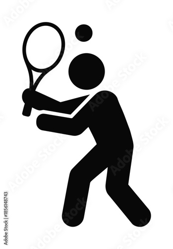 Tennis Player Vector Silhouette with Racket and Ball in Action Pose