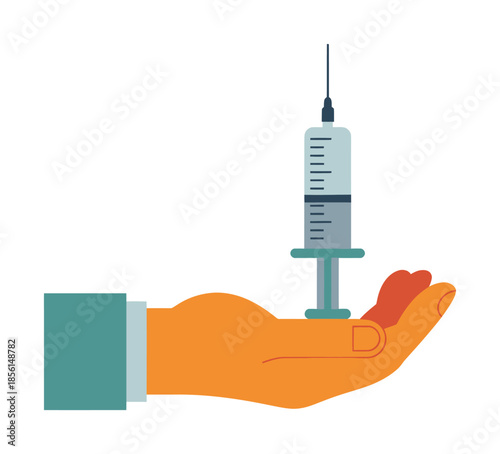 Syringe in Hand Vector Illustration
