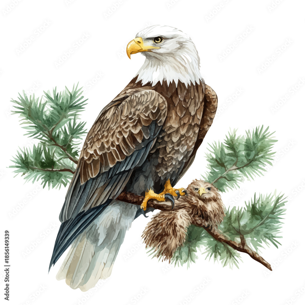 Obraz premium watercolor vector of Eagle Clutching Prey, isolated on a white background.